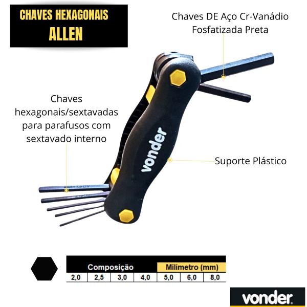 Imagem de Jogo de chave Allen curta  07Pç com suporte 2 a 8mm VONDER