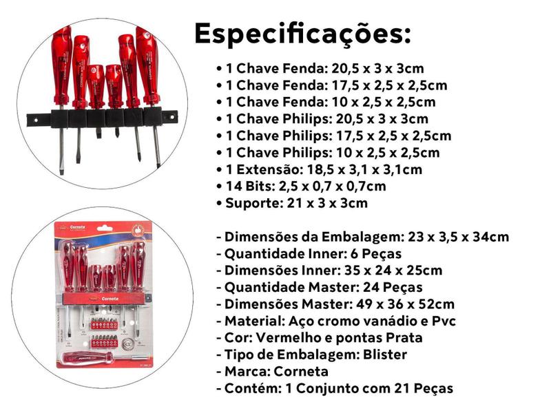 Imagem de Jogo De Chave De Fenda / Phillips 21 Peças - Corneta