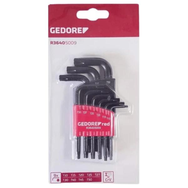 Imagem de Jogo de Chaves L Torx Hexalobular Cr-v - T10 a T50 - 9 Peças - R36405009 - Gedore Red