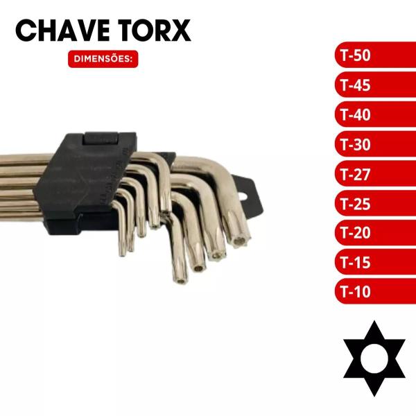 Imagem de Jogo De Chaves Torx Média Com 9 Peças T10 A T50 Profissional