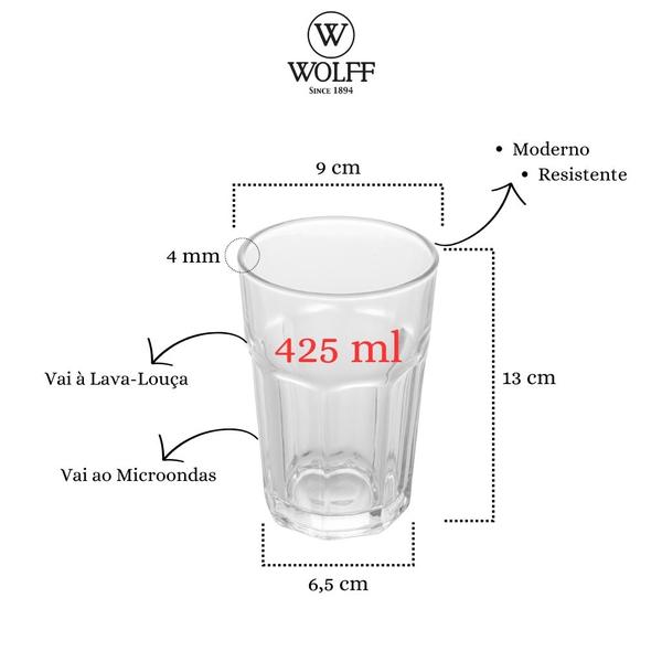 Imagem de Jogo De Copos 425ml Para Sucos Água De Vidro Resistente Com 6 Unidades