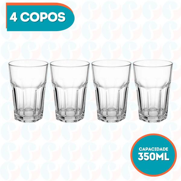 Imagem de Jogo De Copos Alto Resistente 350ml Vitaminas sucos 4 Unidad