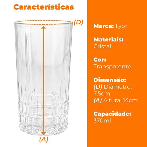 Imagem de Jogo de Copos de Cristal Transparente Calcutá 370ml 12 peças - Lyor