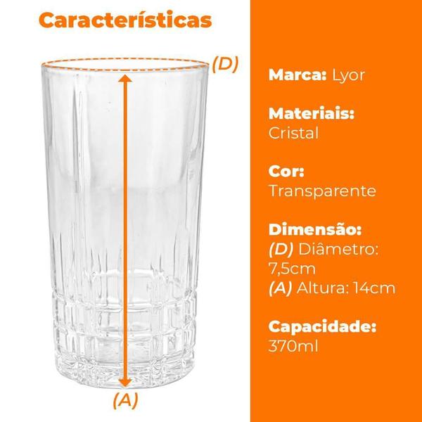 Imagem de Jogo de Copos de Cristal Transparente Calcutá 370ml 4 peças - Lyor