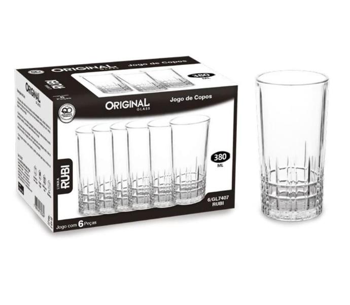 Imagem de Jogo de Copos de Vidro Alto Grosso 6 peças Rubi 360ml - Original Glass