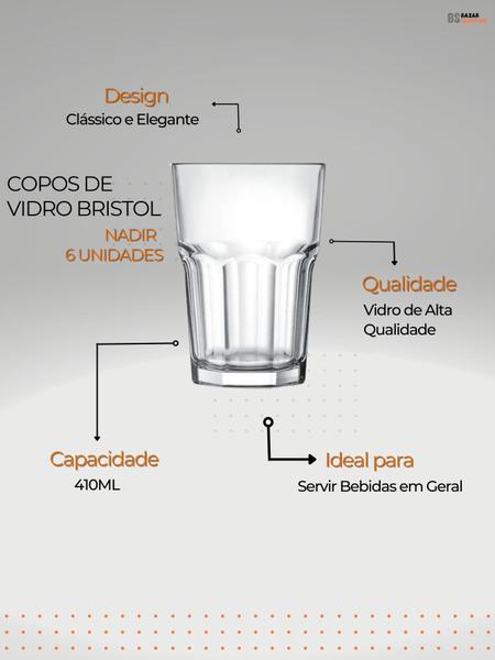 Imagem de Jogo De Copos De Vidro Bristol Suco Agua 410ml Nadir C/6uni