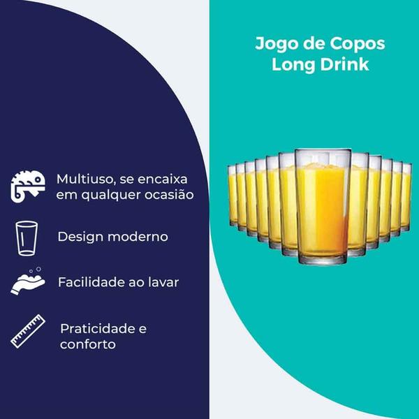 Imagem de Jogo de Copos de Vidro Long Drink Para Água e Suco 255ml 12pcs - Ruvolo