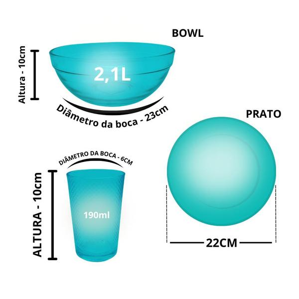 Imagem de Jogo De Copos E Pratos 13 Peças Aparelho De Jantar com Bowl Liso Grande