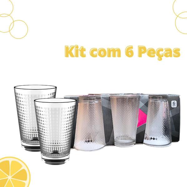 Imagem de Jogo De Copos Em Vidro Kit 6 Peças Cozinha Água Suco Drink