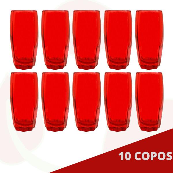 Imagem de Jogo de Copos Vidro Florida 370ml Vermelho Suco Agua - 10Un