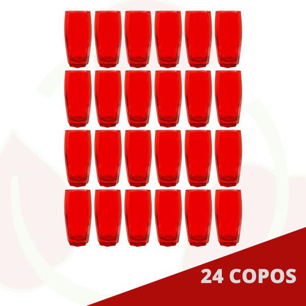 Imagem de Jogo de Copos Vidro Florida 370ml Vermelho Suco Agua - 24Un