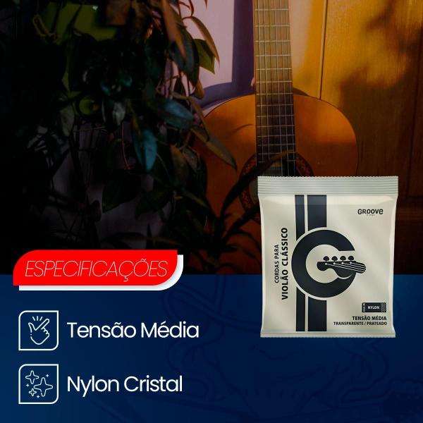 Imagem de Jogo De Cordas Encordoamento Violão Nylon Tensão Média