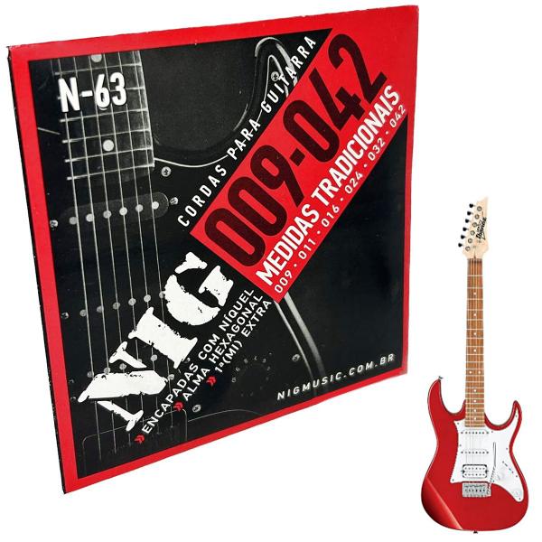 Imagem de Jogo de cordas guitarra 09-42 NIG Nickel N63 + 1 corda E (mi) + palheta