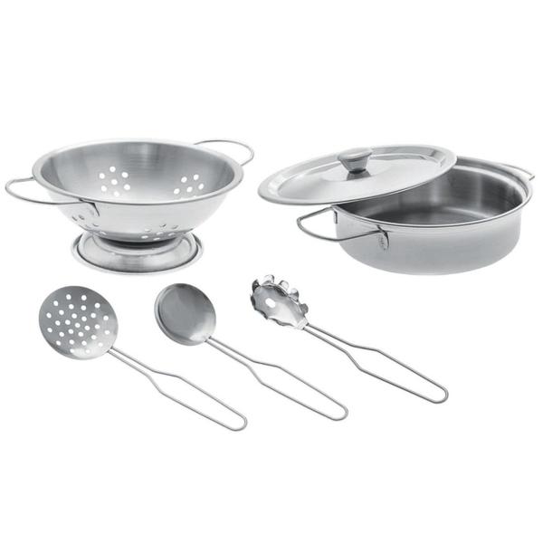 Imagem de Jogo De Cozinha Infantil Panelas Escorredor Inox Brinquedo