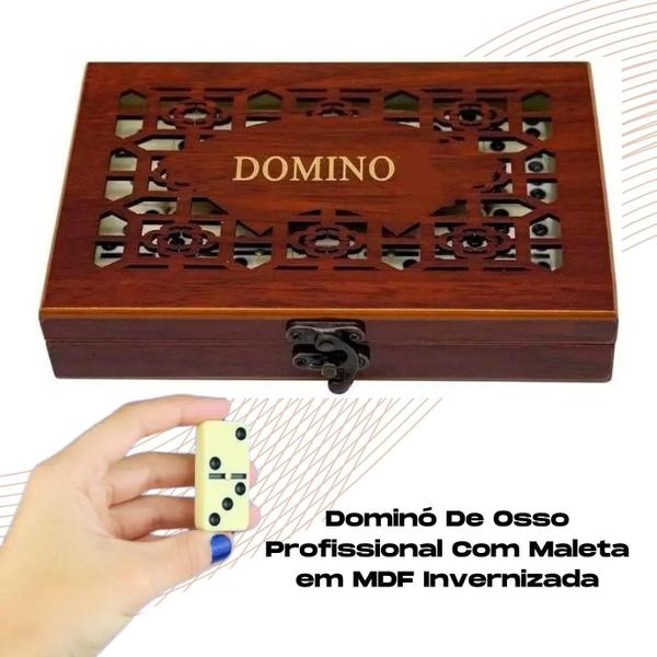 Imagem de Jogo De Dominó com Pedras de Osso 28 Peças Caixa Luxo Madeira Brinquedo Infantil Adulto Interativo