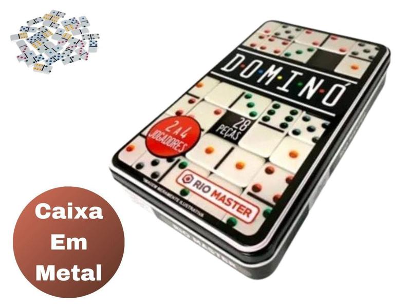 Imagem de Jogo de Dominó Profissional Colorido Caixa de Metal Presente - RIO MASTER