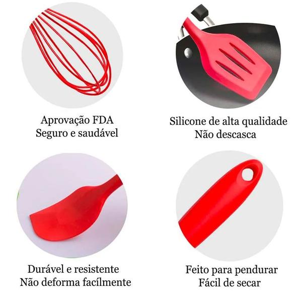 Imagem de Jogo De Espátulas Silicone Vermelho P/ Cozinha Bolo Confeitaria 5 Pcs