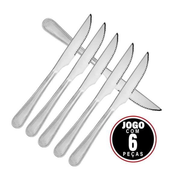 Jogo De Faca Mesa Churrasco Inox Aço 6Pçs Restaurante Bar - Todo Dia Imagem de Jogo De Faca Mesa Churrasco Inox Aço 6Pçs Restaurante Bar