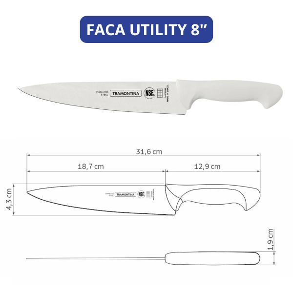 Imagem de Jogo de Facas 3 Peças Premium Cabos de Polipropileno Branco com Chaira Tramontina Chefe Kit Churrasco