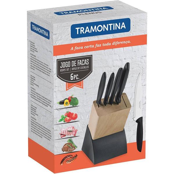 Jogo de Facas 6 Peças com Cepo Tramontina Inox Plenus Preto Imagem de Jogo de Facas 6 Peças com Cepo Tramontina Inox Plenus Preto