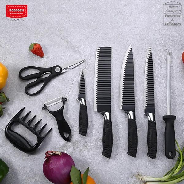 Imagem de Jogo De Facas Chef Profissional 8 Pçs Cozinha Churrasco Inox