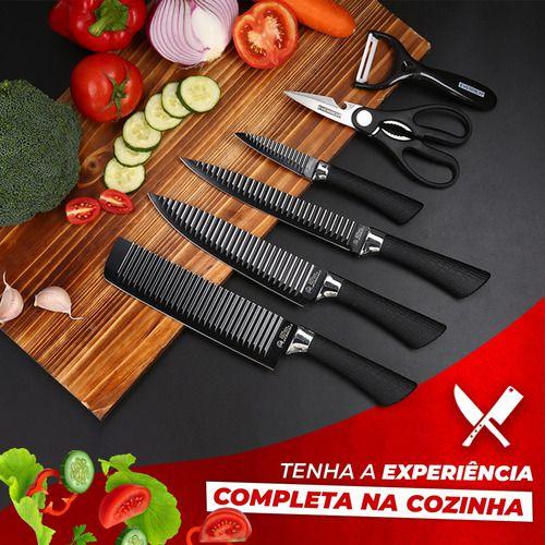 Imagem de Jogo De Facas Churrasco Cozinha 6 Peças Aço Inox Cor Preto