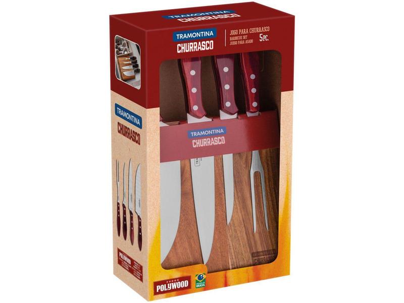 Imagem de Jogo de Facas Churrasco Tramontina Inox - com Tábua Polywood 5 Peças