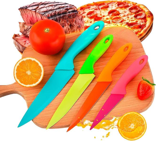 Imagem de Jogo De Facas Coloridas Kit Com 4 Peças Aço Inox Para Cozinha Linha Premium