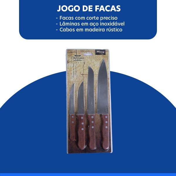 Imagem de Jogo de Facas Inox 4 Peças Rustick Wood Wincy