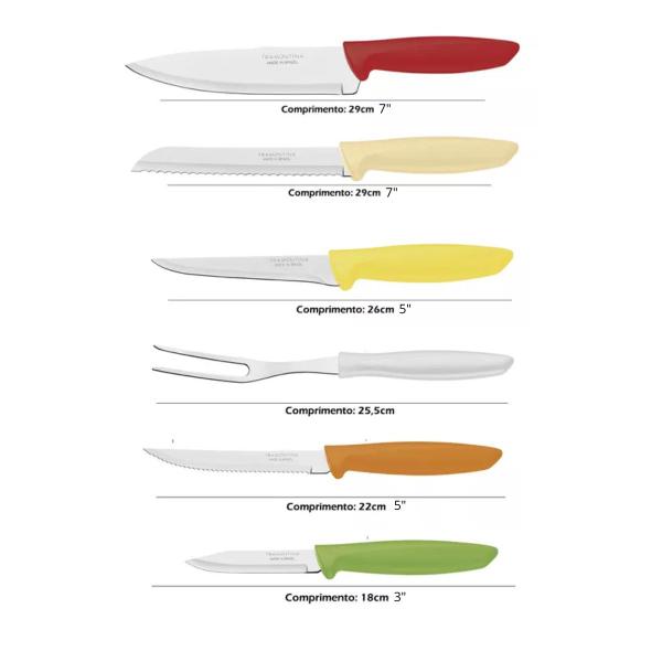 Imagem de Jogo De Facas Inox 6 Peças Tramontina Plenus Coloridas