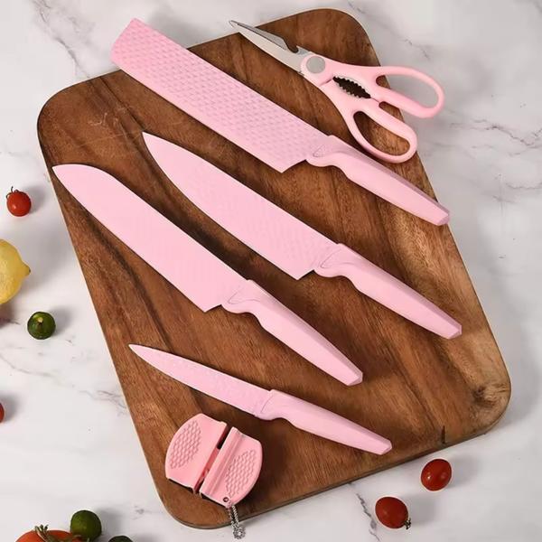 Imagem de Jogo de Facas Inox Cerâmico Gourmet Premium Cozinha Rosa