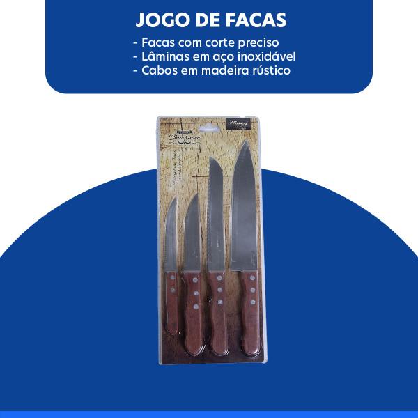 Imagem de Jogo de Facas Inox Rustick Wood 4 Peças - Wincy