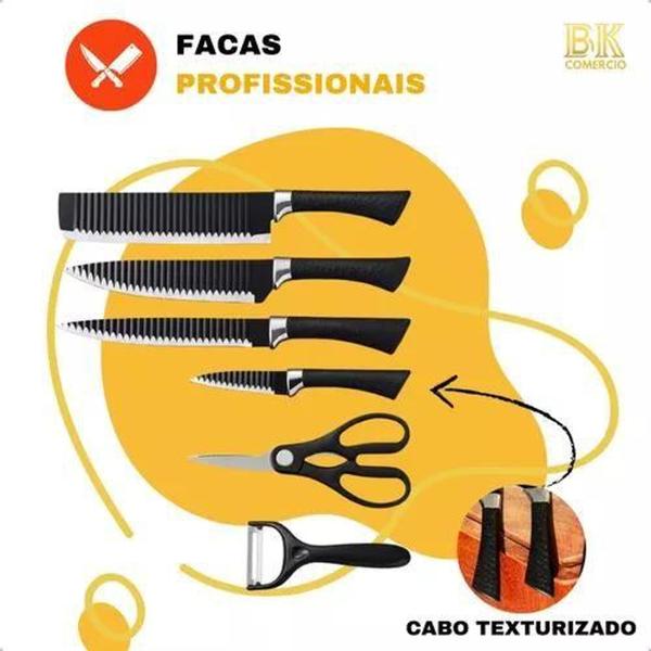 Imagem de Jogo De Facas Kit 6 Peças Conjunto Inox Gourmet Antiaderente Churrasco Cozinha