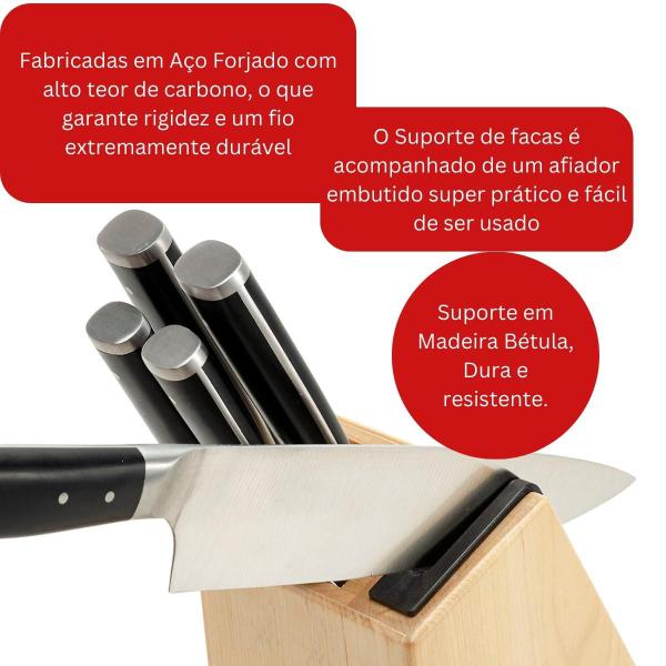 Imagem de Jogo de Facas KitchenAid com Cepo 5 peças Aço Forjado KO5PSTSNOBG