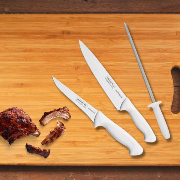 Jogo de Facas Premium Cabos de Polipropileno Branco com Chaira Kit 3 Peças Cozinha - Tramontina Imagem de Jogo de Facas Premium Cabos de Polipropileno Branco com Chaira Kit 3 Peças Cozinha - Tramontina