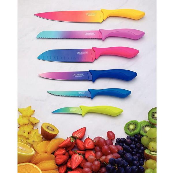 Jogo de Facas Tramontina Colorcut Aço Inox e Cabos de Polipropileno Pintado 6 Peças 23099832 Imagem de Jogo de Facas Tramontina Colorcut Aço Inox e Cabos de Polipropileno Pintado 6 Peças 23099832