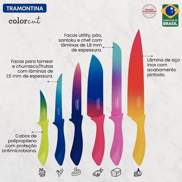 Jogo de Facas Tramontina Colorcut Aço Inox e Cabos de Polipropileno Pintado 6 Peças 23099832 Imagem de Jogo de Facas Tramontina Colorcut Aço Inox e Cabos de Polipropileno Pintado 6 Peças 23099832