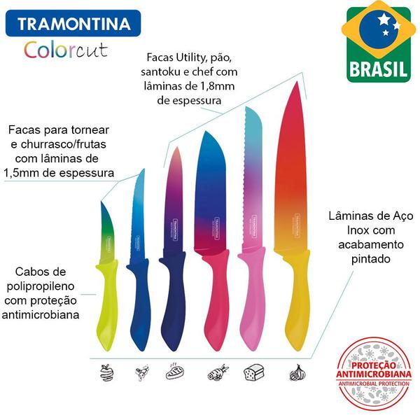 Imagem de Jogo de Facas Tramontina Colorcut Inox e Cabos pintados 6 Peças