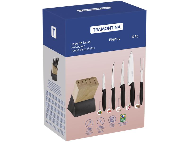 Jogo de Facas Tramontina com Cepo Plenus 23498028 6 Peças Imagem de Jogo de Facas Tramontina com Cepo Plenus 23498028 6 Peças