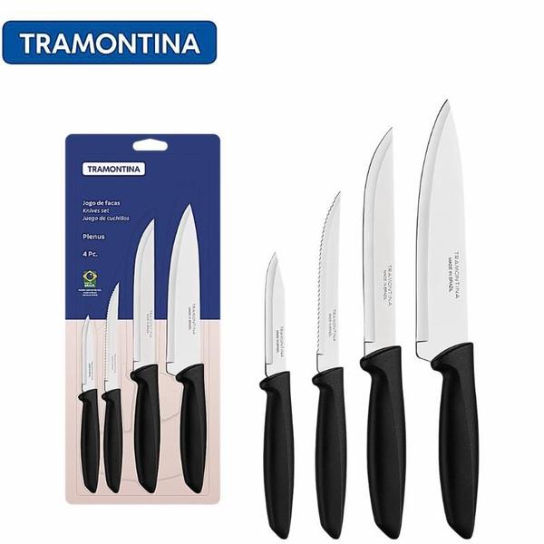Jogo de Facas Tramontina Plenus 4 Peças  Lâminas em Aço Inox e Cabos de Polipropileno
