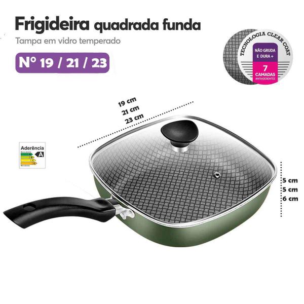 Imagem de Jogo De Frigideiras Antiaderentes Quadradas 3 Peças Funda Com Tampa De Vidro Clear Coat Patolux