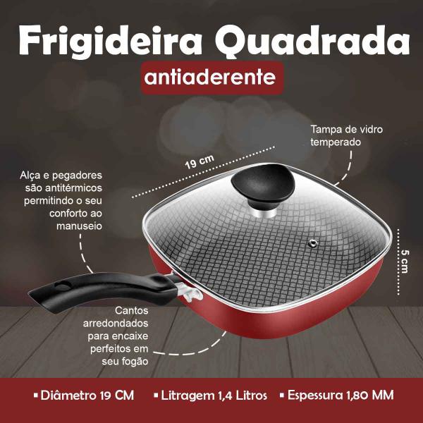 Imagem de Jogo De Frigideiras Antiaderentes Quadradas 3 Peças Funda Com Tampa De Vidro Clear Coat Patolux