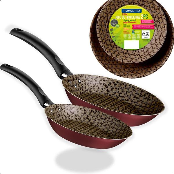 Jogo de frigideiras tramontina antiaderente 2 peças frigideira vermelha panquequeira Jogo de frigideiras tramontina antiaderente 2 peças frigideira vermelha panquequeira