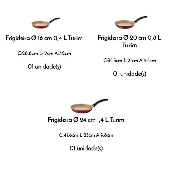 Imagem de Jogo de Frigideiras Tramontina Turim 3 Peças Vermelho em Alumínio com Rev. Interno e Externo em Antiaderente 20198761