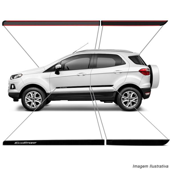 Imagem de Jogo de Friso Lateral Ecosport 2013 a 2020 Black Piano com Grafia Cromada Tipo Borrachão