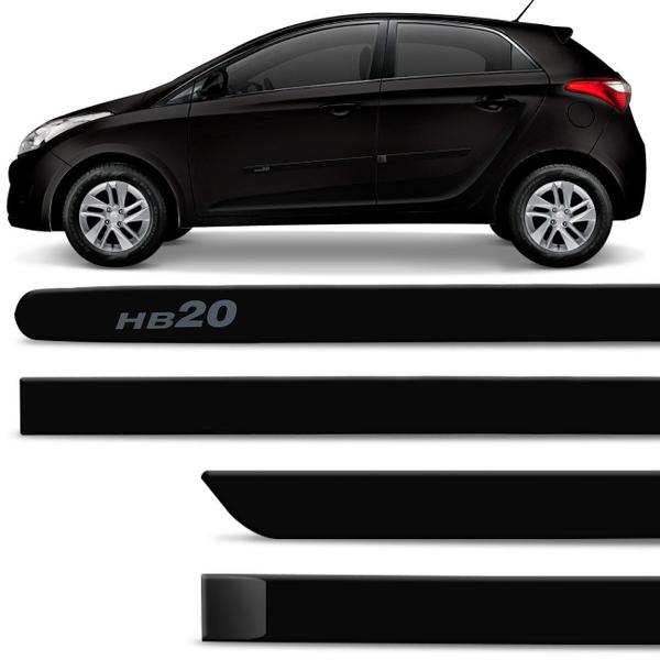 Imagem de Jogo de Friso Lateral HB20 Hatch 2012 a 2020 Preto Onix com Grafia Tipo Borrachão