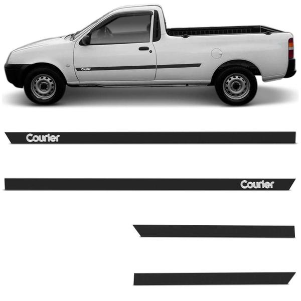 Imagem de Jogo de Friso Lateral Tipo Borrachão Ford Courier 1997 a 2013 2 Portas Preto com Grafia