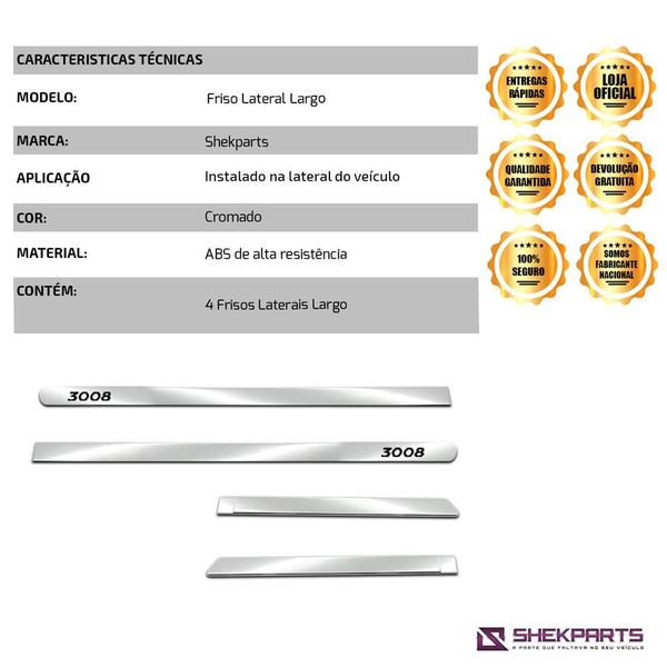 Imagem de Jogo de Frisos Laterais Cromado Largo Peugeot 3008 - 2010 a 2023