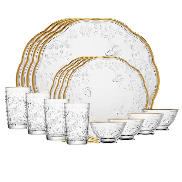 Jogo de Jantar 16 peças New Butterfly com Fio de Ouro Cristal Ecológico - Lyor - Rojemac Jogo de Jantar 16 peças New Butterfly com Fio de Ouro Cristal Ecológico - Lyor - Rojemac
