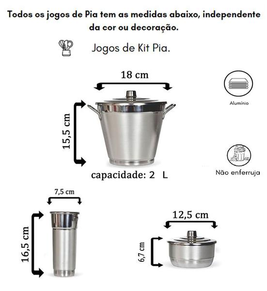 Imagem de Jogo De Lata para Mantimentos e Kit Pia com Lixeira e Porta Detergente em Alumínio Colorido Liso Polido (8 Peças)